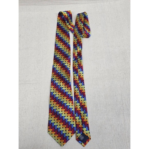 Paul Fredrick Other - Paul Fredrick Mens Silk Tie Multi Color Basketweave Geometric Hand Made Necktie